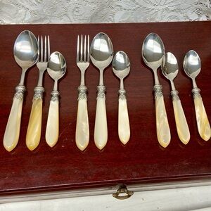 Vintage 9pc Neiman Marcus France Flatware with Pearlized Handles -Service for 2